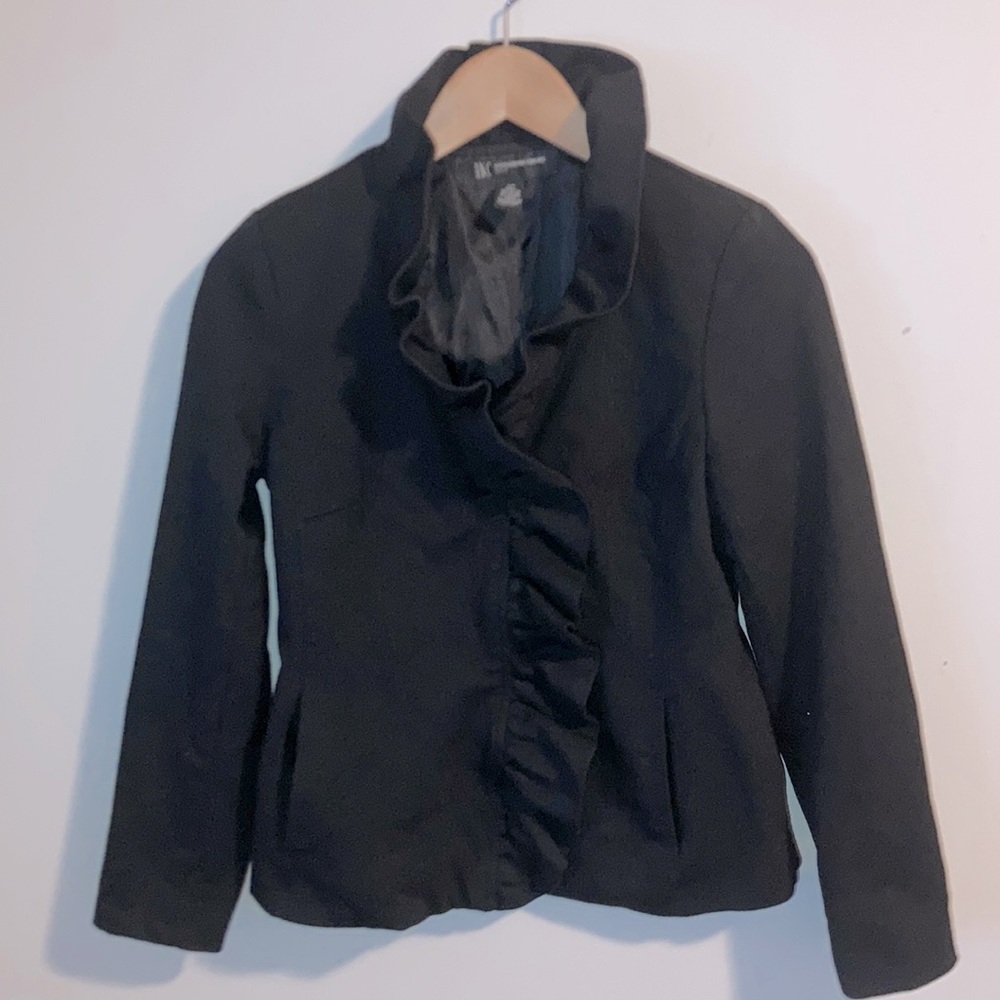 Inc International Concepts fitted Black Ruffle Jacket Size PP Petite